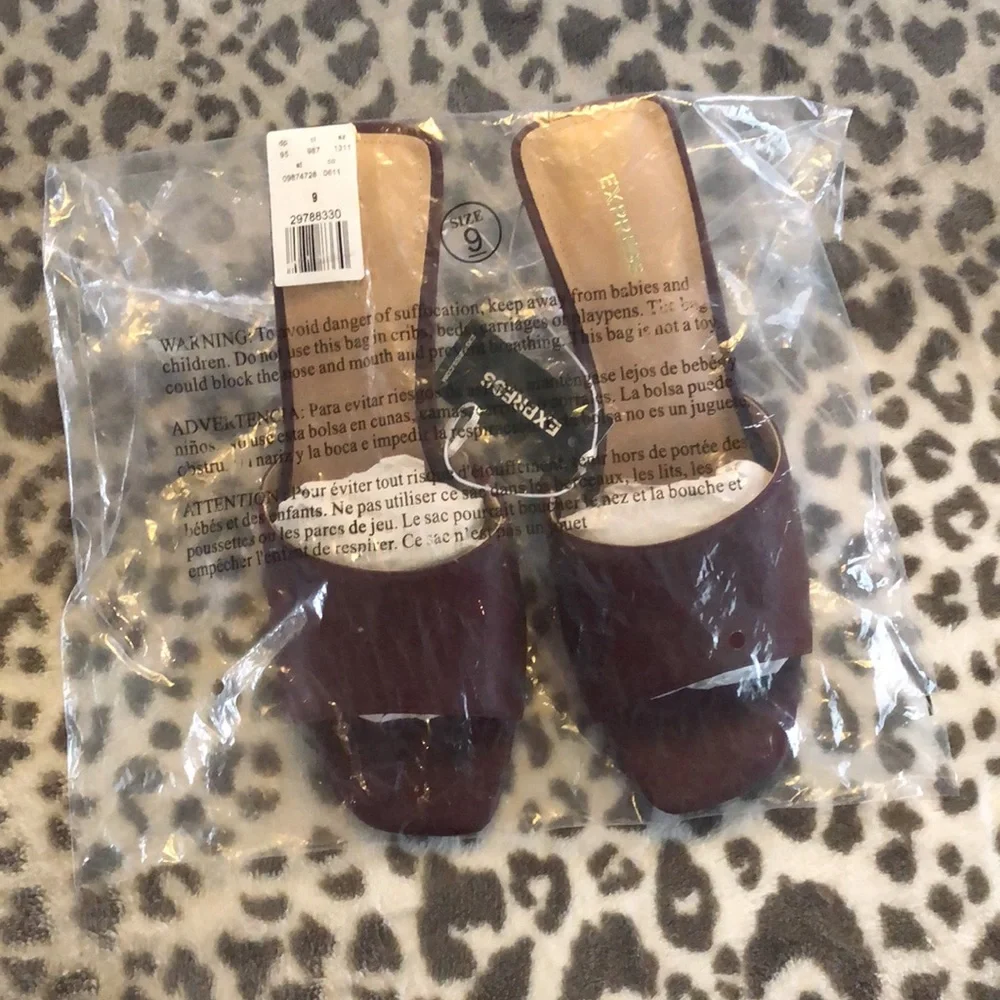 Express Wine Square Toe Slide Heeled Sandal Size 9